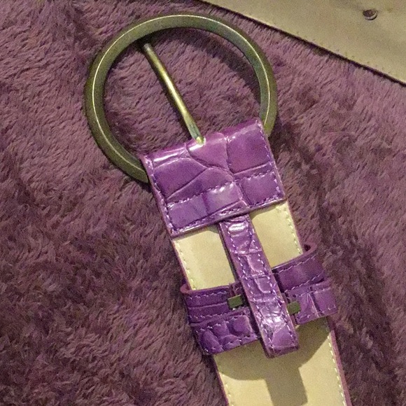 Suzanne Summers Wide Genuine Leather Purple Cured Belt, M/L-45” - Picture 6 of 16